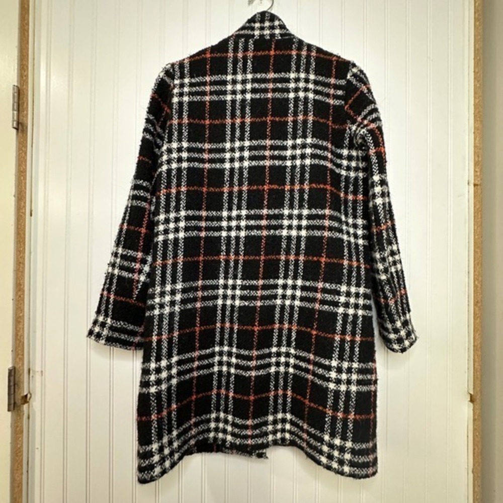 Scotch Soda Plaid Coat Women's Size S Black Orange White Wool Blend Jacket - Picture 9 of 14